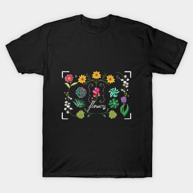 Blackboard Flowers T-Shirt by KirmiziKoi